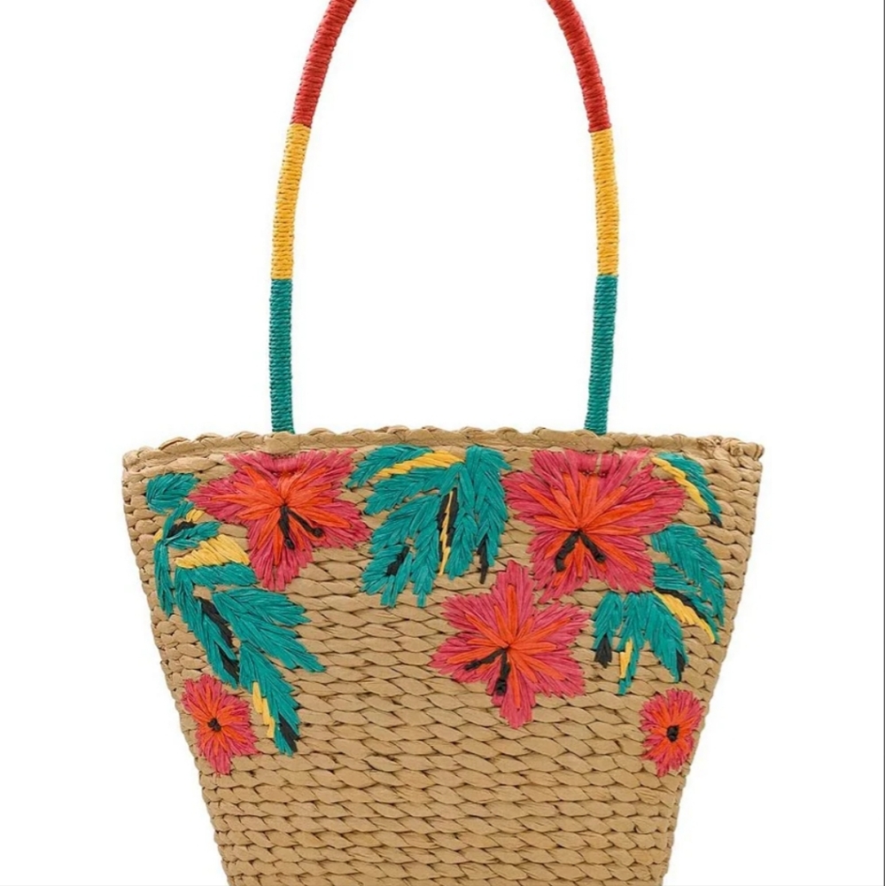 Patricia Nash Colorful Floral Straw Tote Bag - Picture 2 of 8